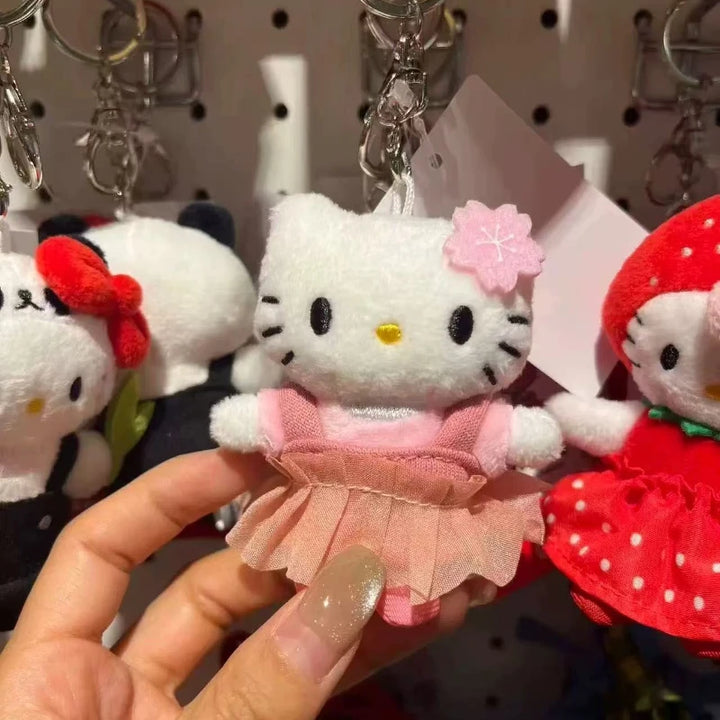 New Cartoon Hellokitty Plush keychain Sanrio plush Bag Pendant black skin Strawberry Sakura White Bear me series Plush Doll Toy
