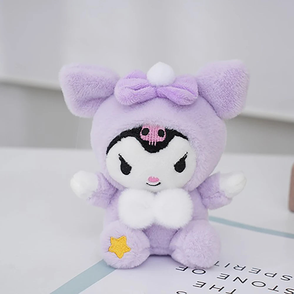 Sanrio 15Cm Keychain Hello Kitty Kuromi Cinnamoroll Cross Dressing Plush Doll Kawaii My Melody Anime Cartoon Plushie Toy Gifts