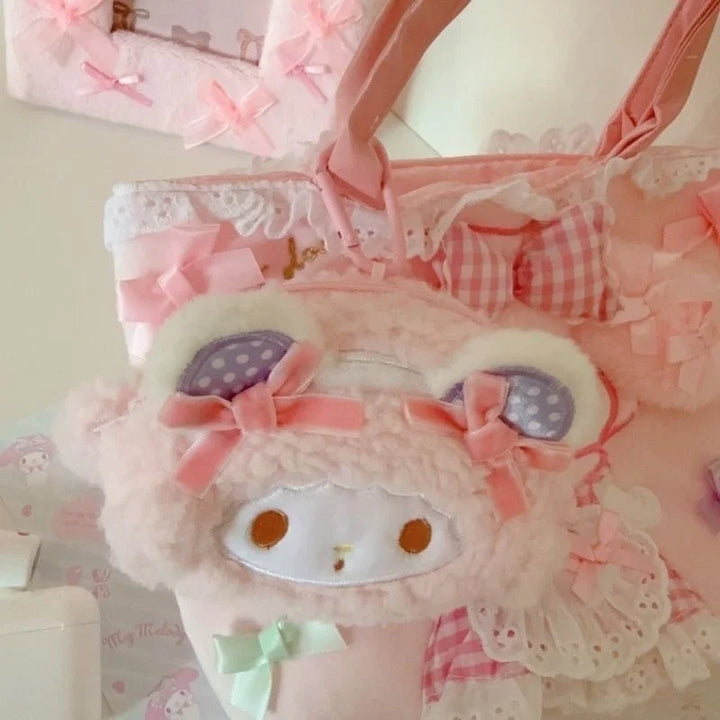 Sanrios My Melody Kawaii Plush Keychain Anime My sweet piano Plush doll Coin Purse Student Bag Pendant  Key Ring Girls Gifts