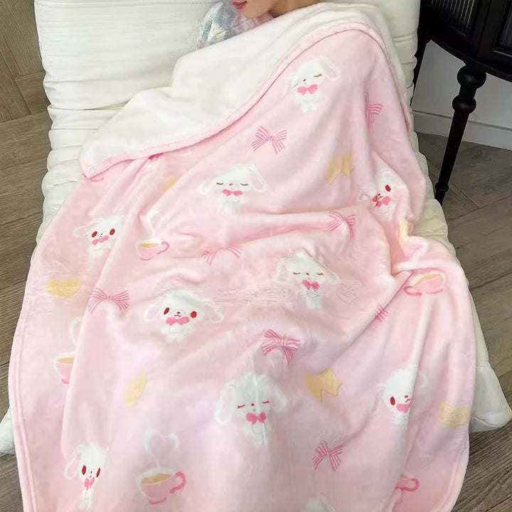 Cute Sugarbunnies Air Conditioning Blanket Pink Girl Heart Nap Soft Blanket Rest Comfortable Air Conditioning Blanket Girls Gift