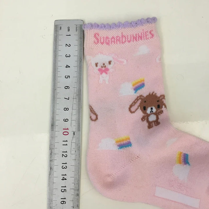Cute Sugarbunnies Long Socks for Girls Kids Kawaii Cartoon Anime Pink Cotton Socks