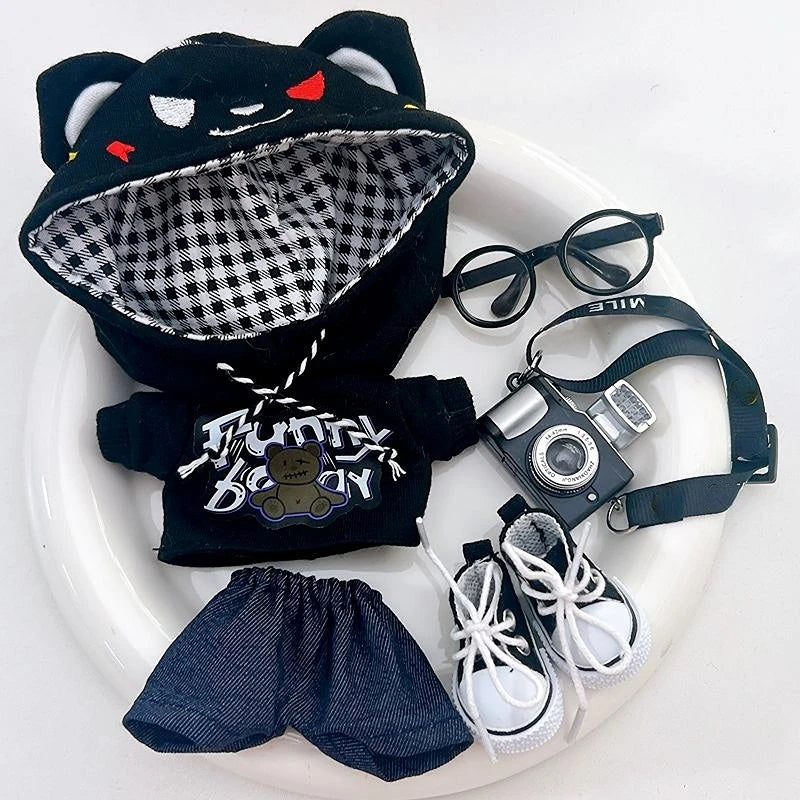 15cm/17cm Labubu Doll Clothes Sitting Party 1st 2nd Generation Outfit White Black Bear Hoodie DIY Gifts