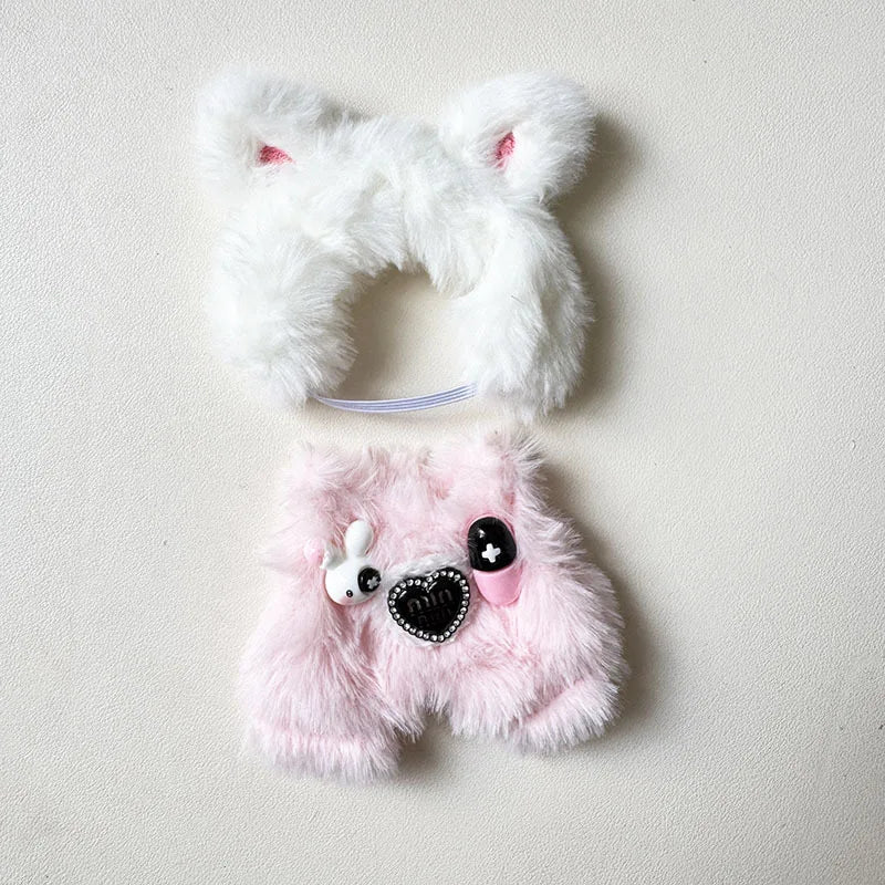 17cm Mini Plush Doll's Clothes Bear Rabbit Labubu I Ii Idol Dolls Sitting Party Clothing Outfit Bib Pants Overalls Accessories