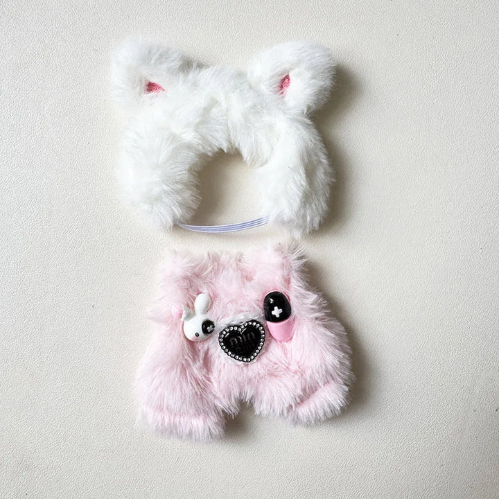 17cm Mini Plush Doll's Clothes Bear Rabbit Labubu I Ii Idol Dolls Sitting Party Clothing Outfit Bib Pants Overalls Accessories