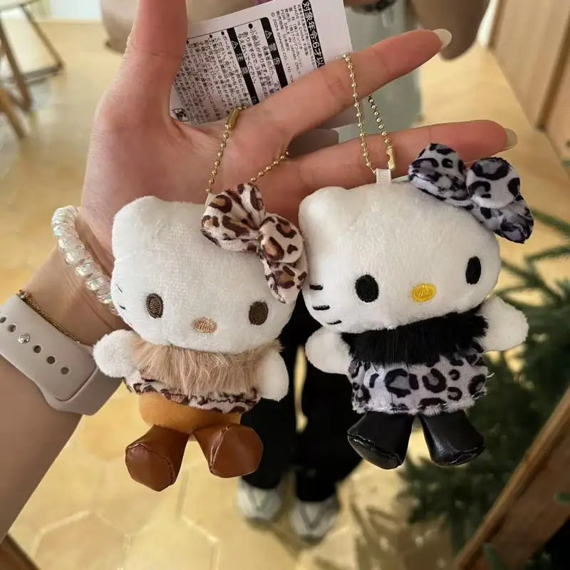 Kawaii Sanrio Hello Kitty Plush Toys Leopard Print Backpack Pendant Cute Cartoon Stuffed Doll Keychain Accessories Birthday Gift