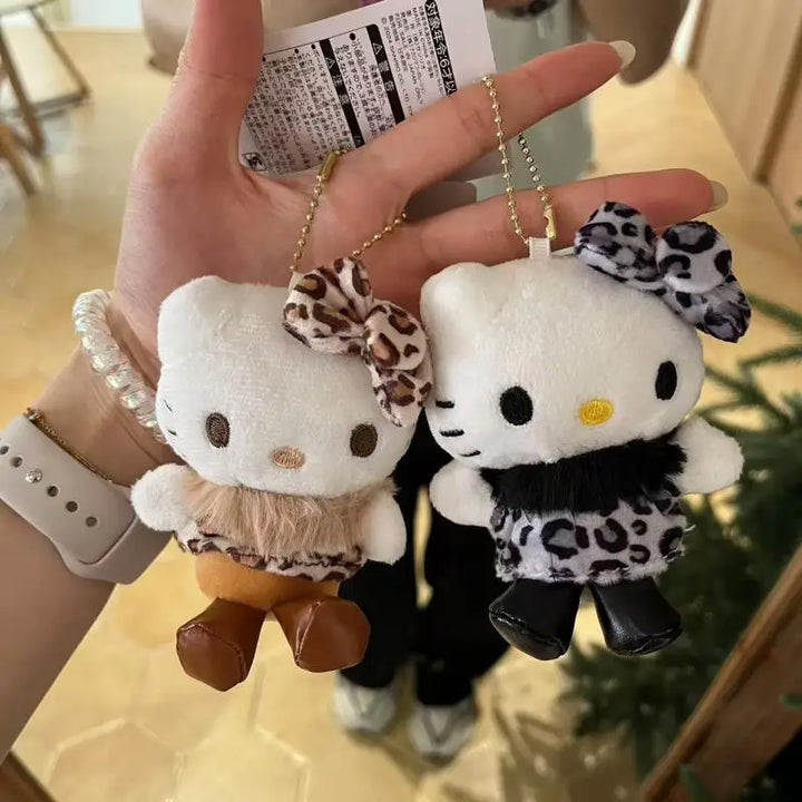 Kawaii Sanrio Hello Kitty Plush Toys Leopard Print Backpack Pendant Cute Cartoon Stuffed Doll Keychain Accessories Birthday Gift