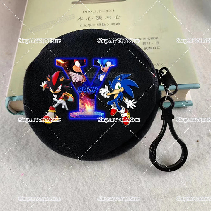 Sonics Plushes Coin Purses for Kids Mini Round Wallets Cartoon LetterA-Z Card Holders Handbags Black Keychains Pendants Bag Gift