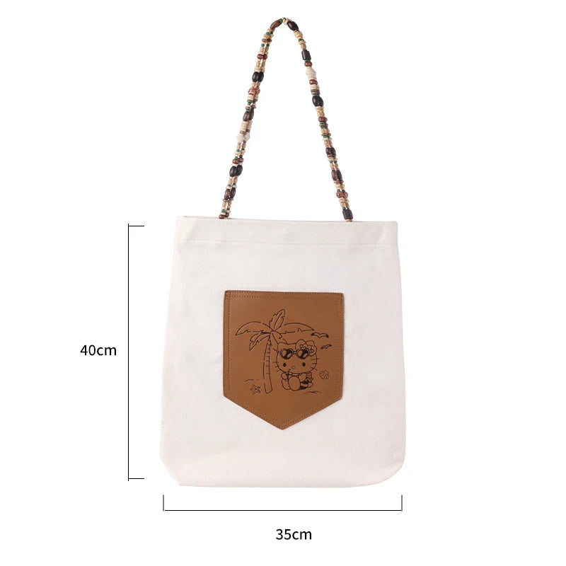 Genuine Hello Kitty Retro Series Woven Handbag Cosmetic Bag Storage Bag Cartoon Cute Large Capacity Messenger Bag Girls Gifts