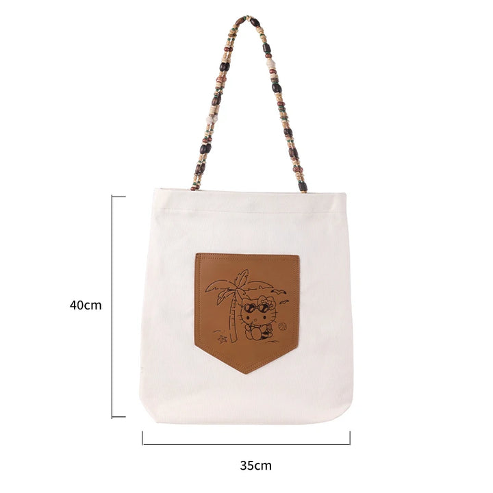 Genuine Hello Kitty Retro Series Woven Handbag Cosmetic Bag Storage Bag Cartoon Cute Large Capacity Messenger Bag Girls Gifts