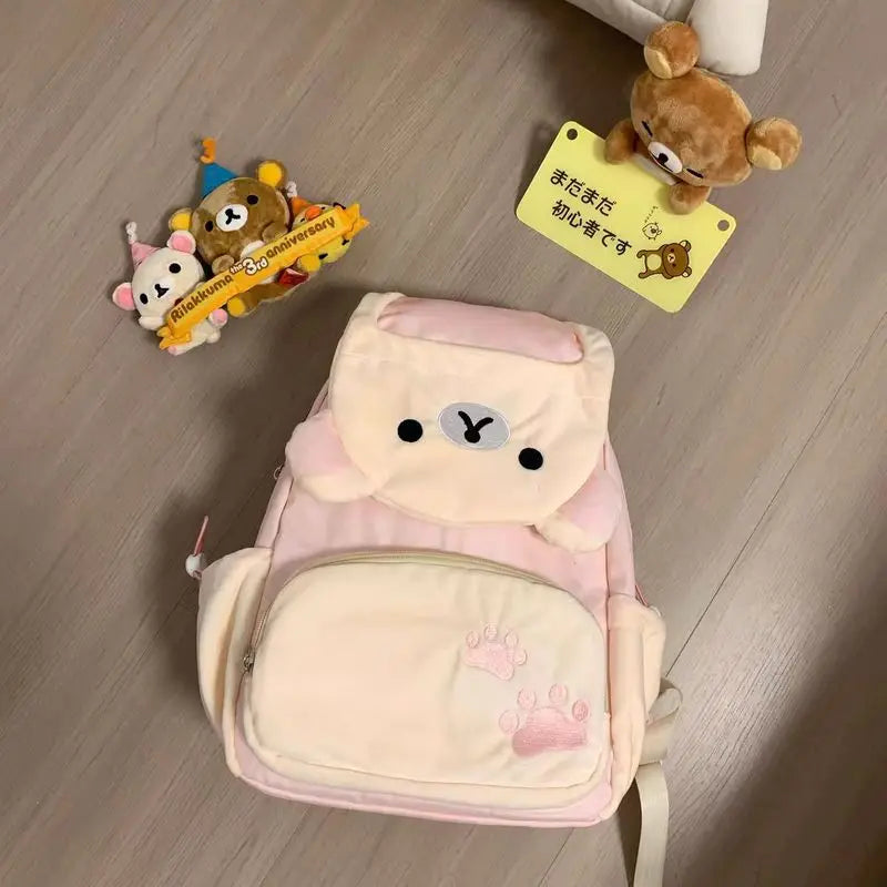 Kawaii Cute Bear Rilakkumas Plush Backpack Large Capacity Anime Backpack Stylish Student School Bag Shoulder Bags Schoolbag