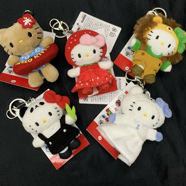 New Cartoon Hellokitty Plush keychain Sanrio plush Bag Pendant black skin Strawberry Sakura White Bear me series Plush Doll Toy
