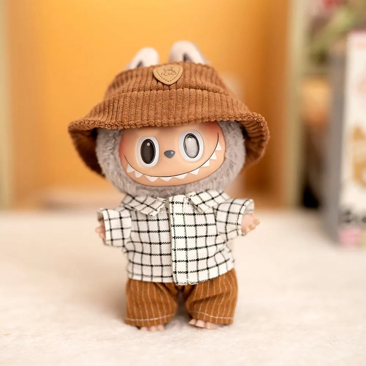 Cute Mini Plush Doll'S Dress with Hat17cm Labubu I II Idol Dolls Accessories For Korea Kpop Exo Sitting Party Clothing
