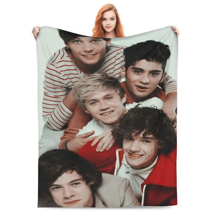 One-Direction Rock 1D Combinatio Blanket Velvet Spring Autumn Breathable Lightweight Throw Blanket for Bed Travel Bedspreads