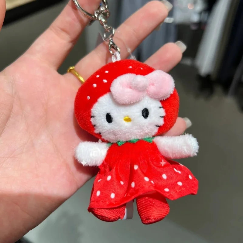 New Sanrios Strawberry Hello Kitty Plush Toys red dress Kitty Keychain Cartoon kitten Stuffed Doll Bag Pendent Accessories Gifts