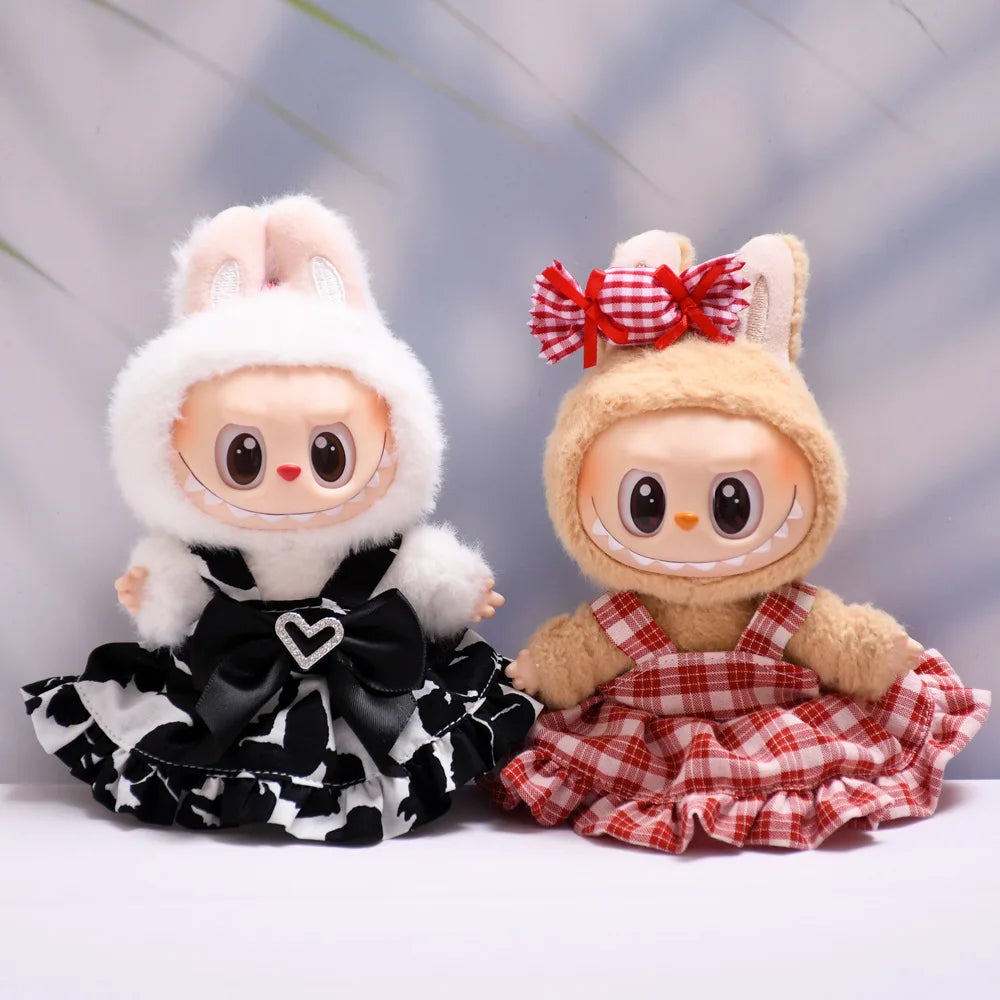 Labubu Doll Clothes Candy Heart Black & Red Two-Tone Dress Set with Camera 15/17cm Plush Doll'S Clothes Replacement Accessories