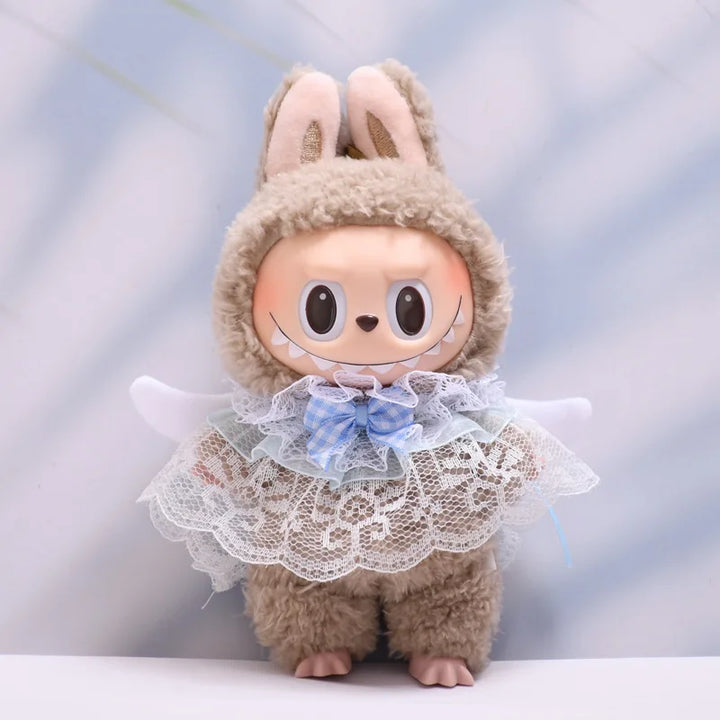 15/17cm Labubu 1st-3rd Generation Clothes Elegant Angel Wing Lace Cape with Heavenly Charm Labubu Dolls Plush Doll Accessories