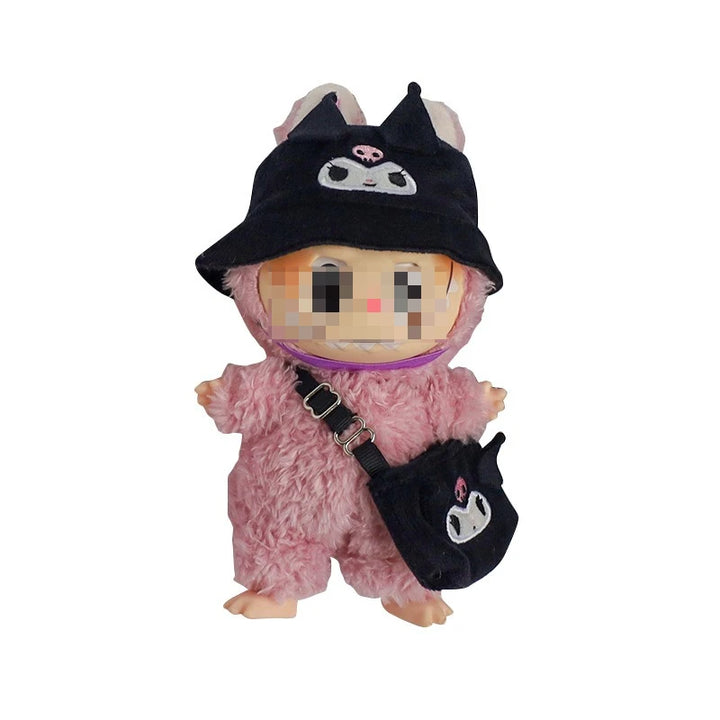 For Labubus doll Outfit Accessories Sanrios Hello Kitty Kuromi Cinnamoroll Melody Doll Hat mini bag Cute Doll Backpack Bag Set