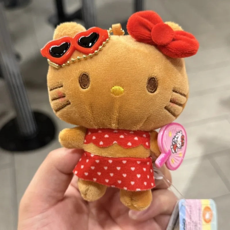 Sanrios Keychain black skin Hawaiian Hello Kitty Plush KeyChain Swim summer bikini plush bag Pendant Backpack Birthday Gift