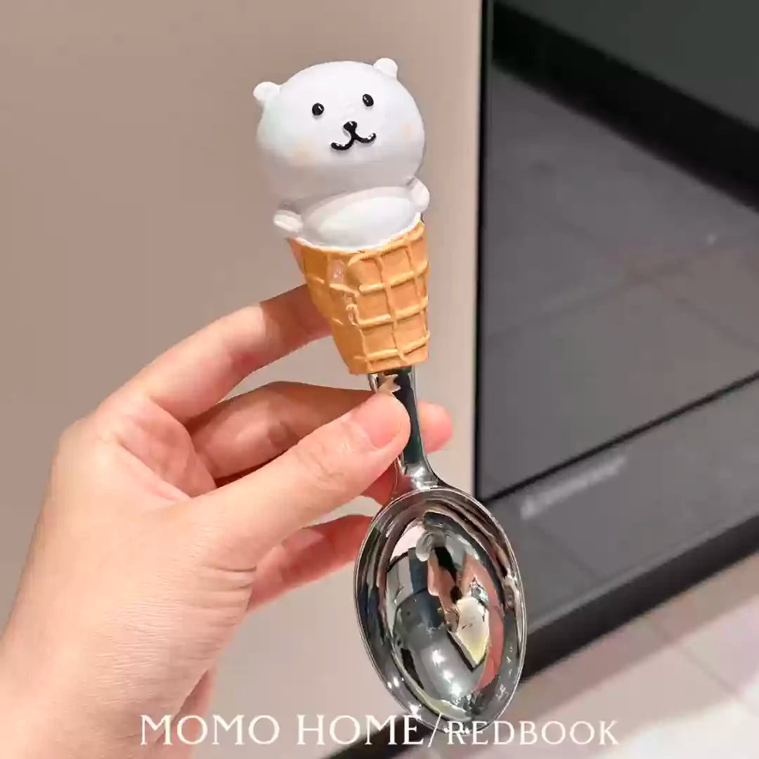 Kawaii Hellokitty Apple Core Stainless Steel Fruit Spoon Ice Cream Watermelon Spoon Cartoon Creative Soup Rice Spoon Household