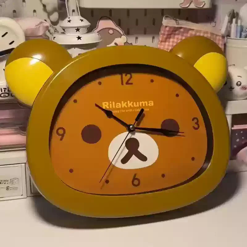 Kawaii Cute Bear Rilakkumas Wall Clock Mute Seconds Quartz Clock Cartoon Wall Mounted Clock Bedside Room Home Decor Clock Gifts