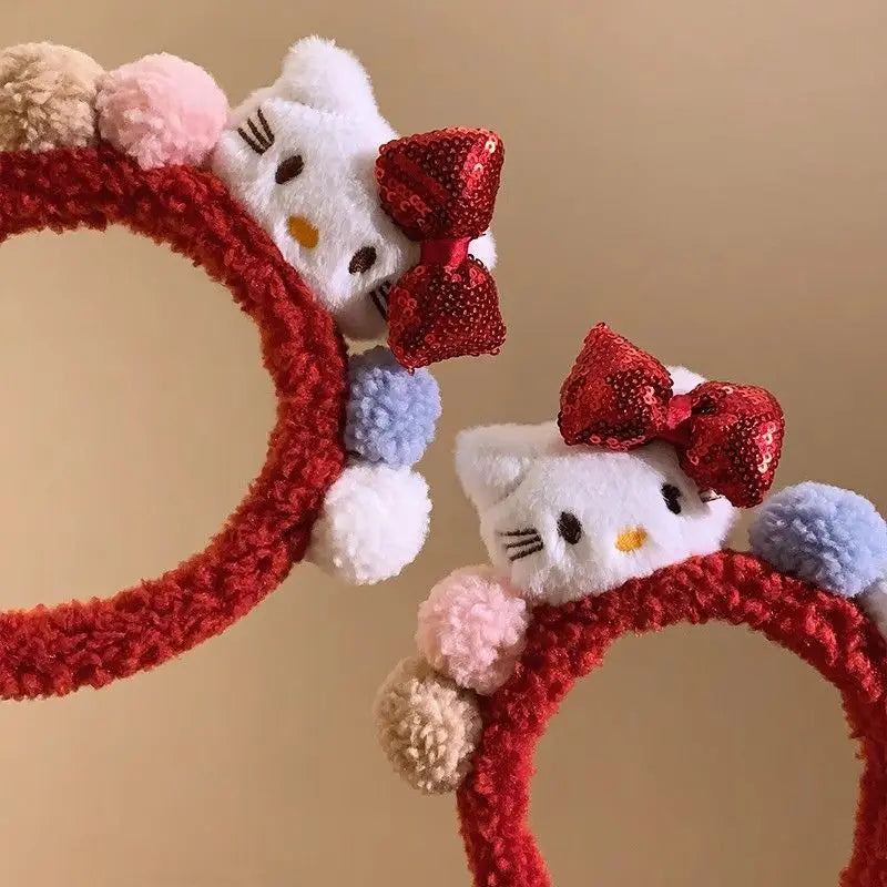 Kawaii Sanrio Hello Kitty Cartoon Sweet Lovely Red Headband Plush Creative Peripheral Headdress Girls Birthday Gift Ornament