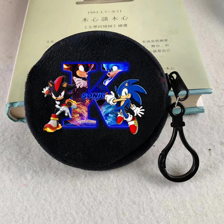 Sonics Plushes Coin Purses for Kids Mini Round Wallets Cartoon LetterA-Z Card Holders Handbags Black Keychains Pendants Bag Gift