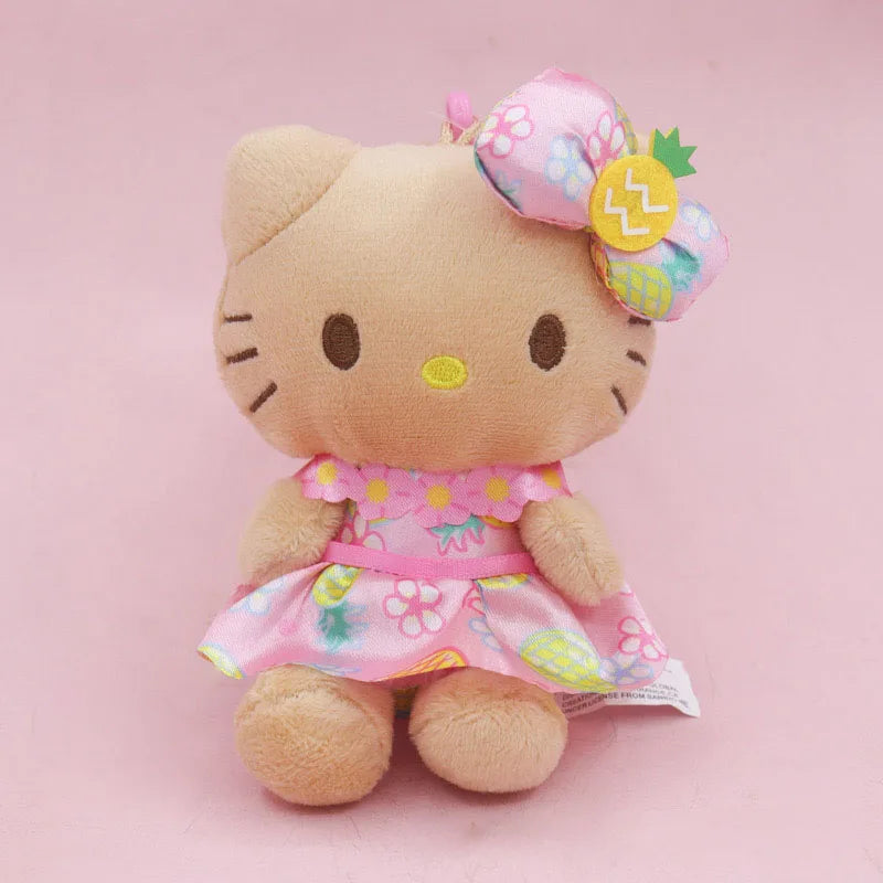 Sanrio Black Skin Hello Kitty Hawaiian Keychain Plush Toys Kawaii Backpack Pendant Doll Girls Heart Birthday Gift Accessories