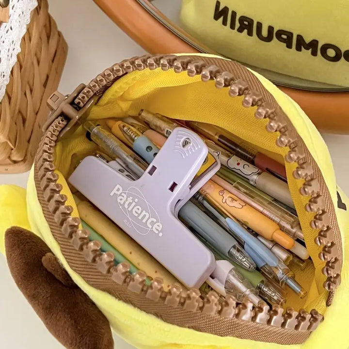 Sanrio Pom Pom Purin Cartoon Plush Toys Kawaii Large Zippered Pencil Case Students High Capacity Stationery Storage Bag Gifts