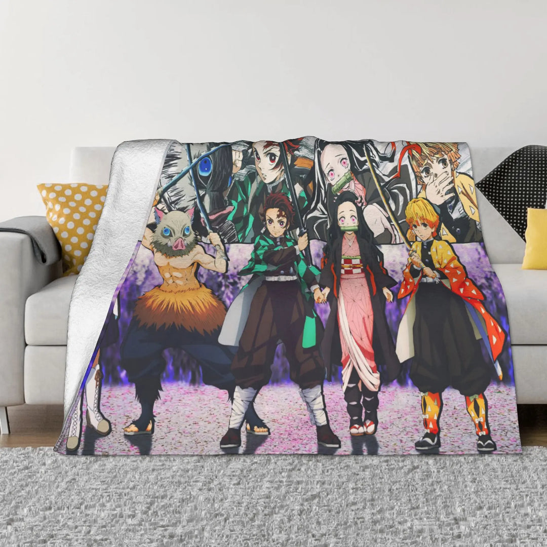 Demon Slayer Japanese Anime Blankets Coral Fleece Plush All Season Portable Soft Throw Blanket for Home Travel Bedding Throws
