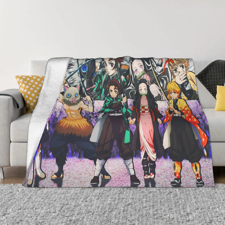 Demon Slayer Japanese Anime Blankets Coral Fleece Plush All Season Portable Soft Throw Blanket for Home Travel Bedding Throws