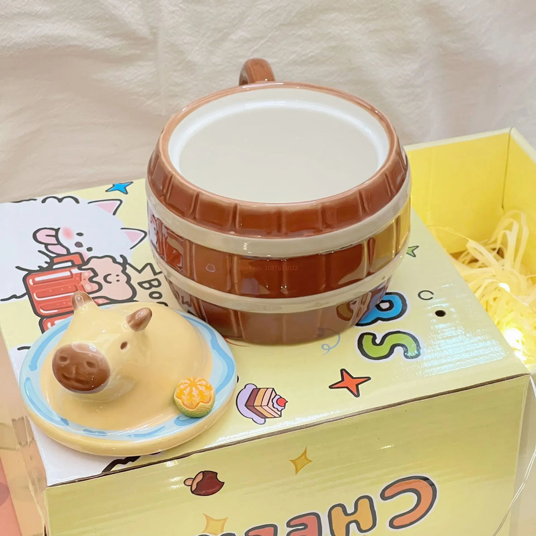 Kawaii Capybara Character Peripheral Ceramic Mug Cartoon Cute High-Capacity Milk Water Cup Festive Gifts Party Decorations Gift