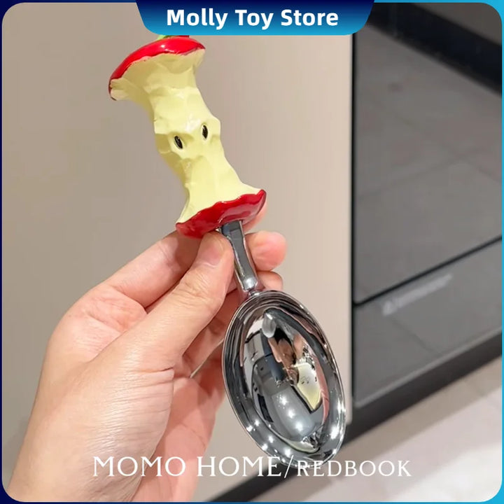 Kawaii Hellokitty Apple Core Stainless Steel Fruit Spoon Ice Cream Watermelon Spoon Cartoon Creative Soup Rice Spoon Household