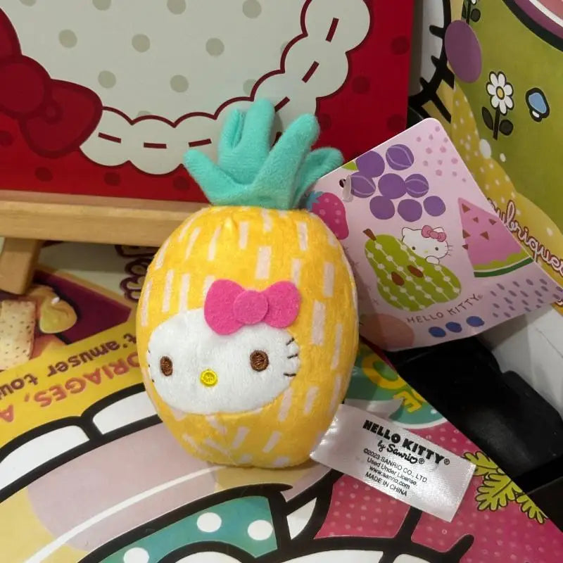 Kawaii Sanrio Hello Kitty Pineapple Backpack Keychain Plush Toys Fruit Accessories Doll Anime Girlfriend Birthday Creative Gift