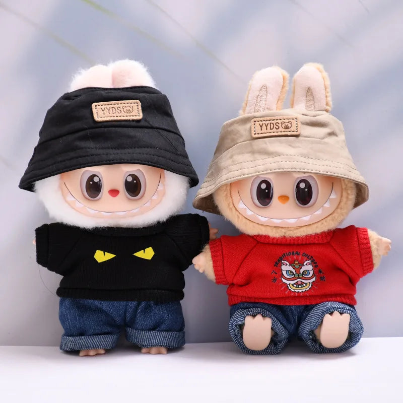 Labubu Doll Clothes Fashionable T-shirt Jeans Cap Dress Up Accessories 15/17cm Plush Doll'S Clothes Replacement