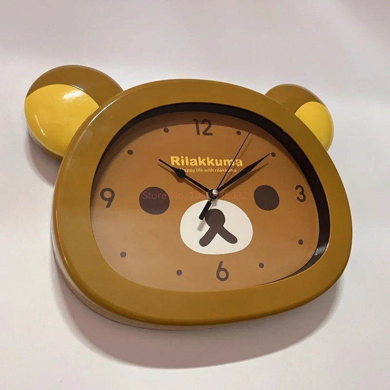 Kawaii Cute Bear Rilakkumas Wall Clock Mute Seconds Quartz Clock Cartoon Wall Mounted Clock Bedside Room Home Decor Clock Gifts