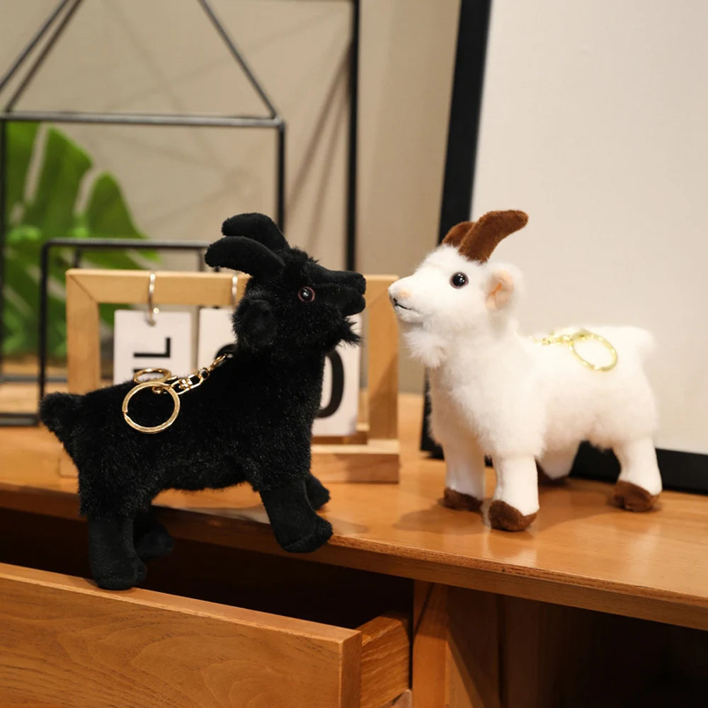Simulation Black Goat Stuffed Animal Style Key Ring Holder Lifelike White Goat Keychain Plush Toys Functional Cheap Plush Gifts