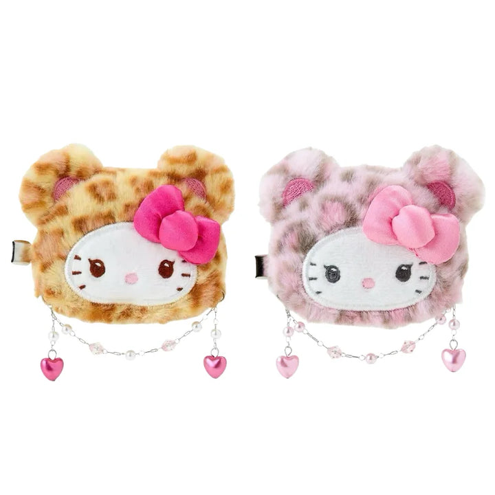 Sanrio Leopard Print Plush Hairpin Hello Kitty Hair Clip Lady Bangs Side Barrette latte KT cat Girls Headwear Hair Accessories