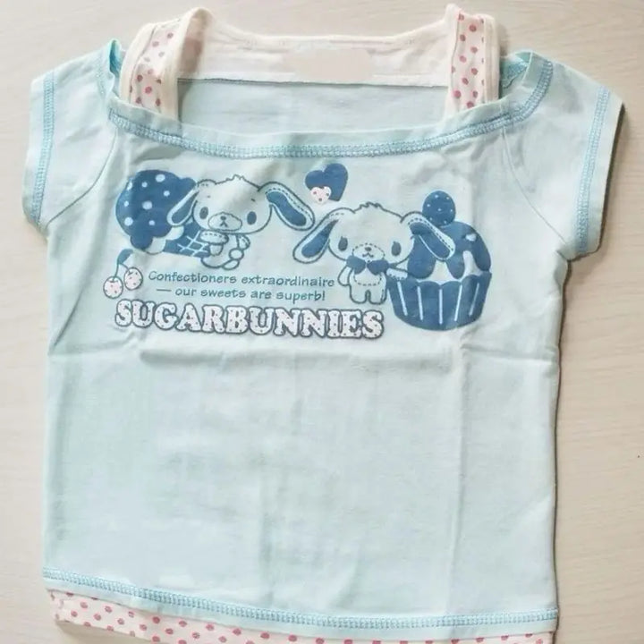 Kawaii Sugarbunnies Y2k Clothing Summer Kawaii Fake Two T-Shirts Japanese Subculture Printed Tees Sweet Cute Harajuku Crop Tops