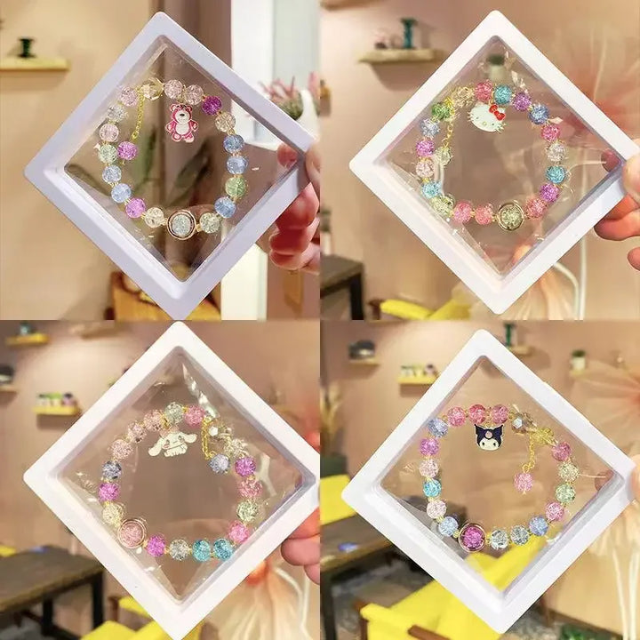 Kawaii Hello Kitty Beaded Bracelet Kuromi Cinnamoroll Lotso Colorful Cartoon Box Jewelry Girls Birthday Gift