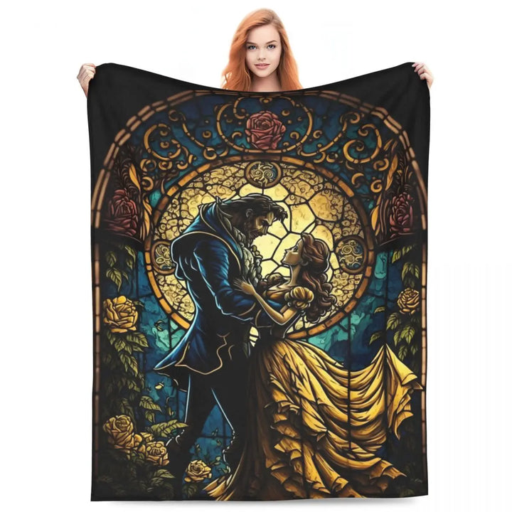 Beauty And The Beast Fleece Blankets Cartoon Romantic Fantasy Novelty Throw Blanket for Home 125*100cm Bedspread