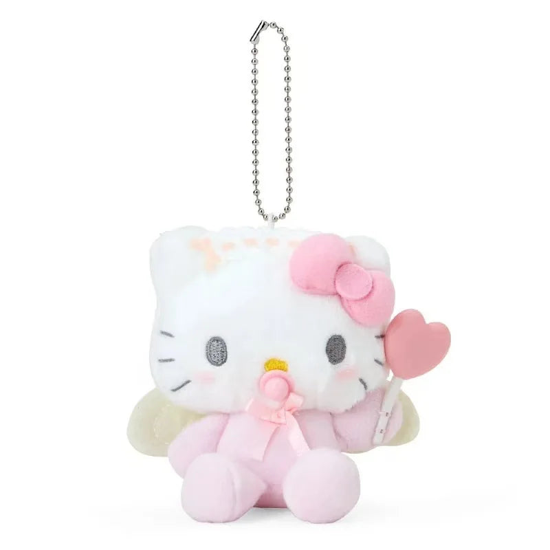Sanrio Kuromi Hello Kitty Kawaii Cartoon Angel Baby Devil Pacifier Love Stick Keychain My Melody Plush Toy Backpack Pendant Gift