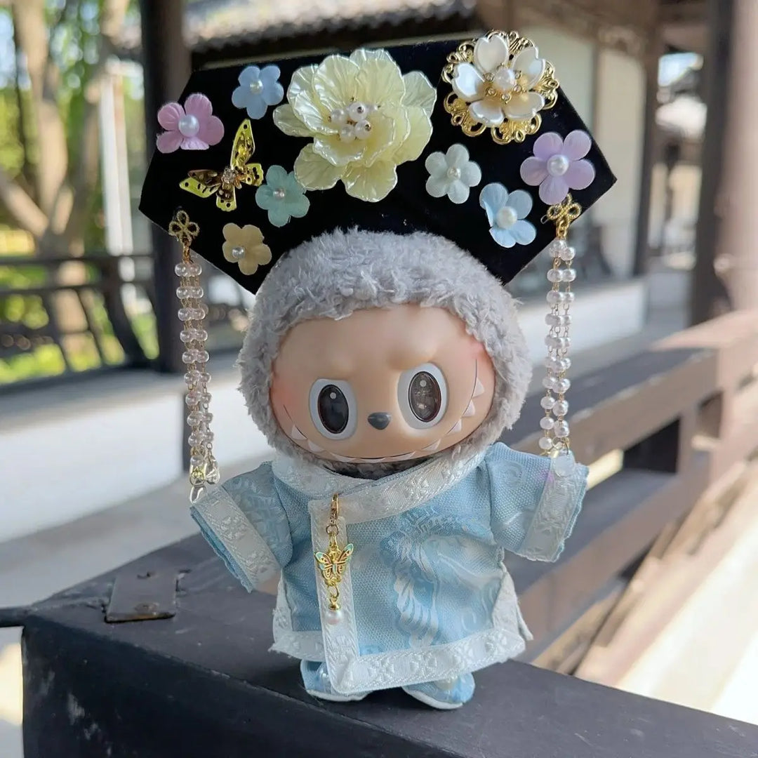 17cm Labubu Qipao Costume 1-3 Gen Fit Chinese Style Princess Outfits with Hairpieces Oriental Doll Clothes for Halloween Decor