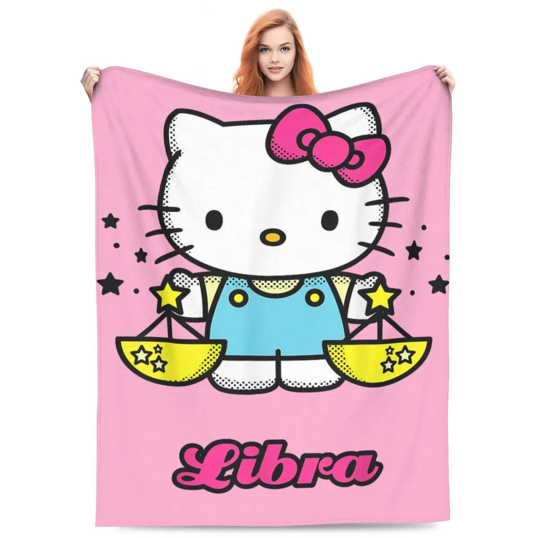 Hello Kitty Zodiac Aquarius Fuzzy Blankets Customized Throw Blanket for Home Hotel Sofa 200x150cm Bedspreads