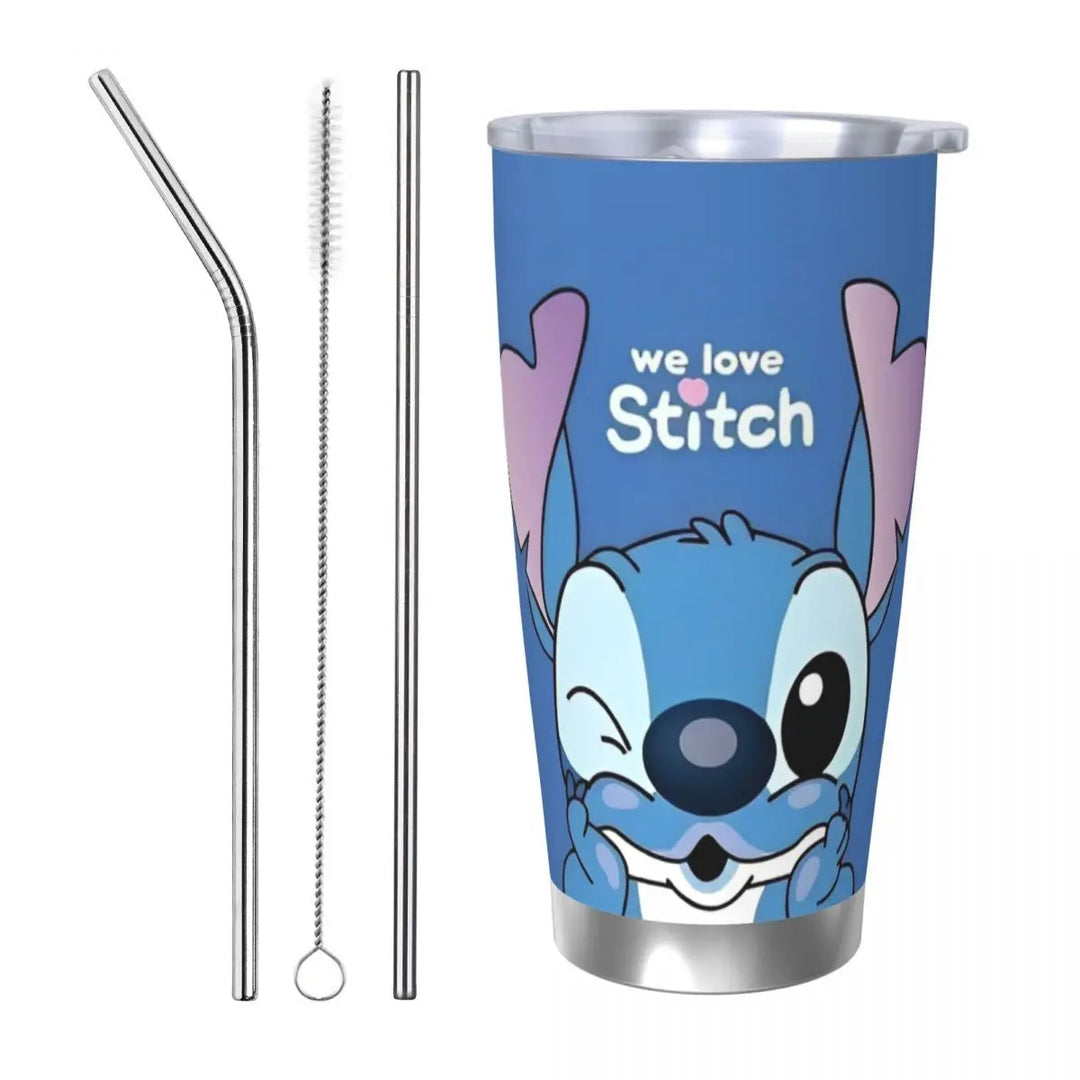 Pink Lilo And Stitch Insulated Tumbler with Straws Cartoon Vacuum Coffee Mugs Double Wall Thermos Bottle Cups, 20oz