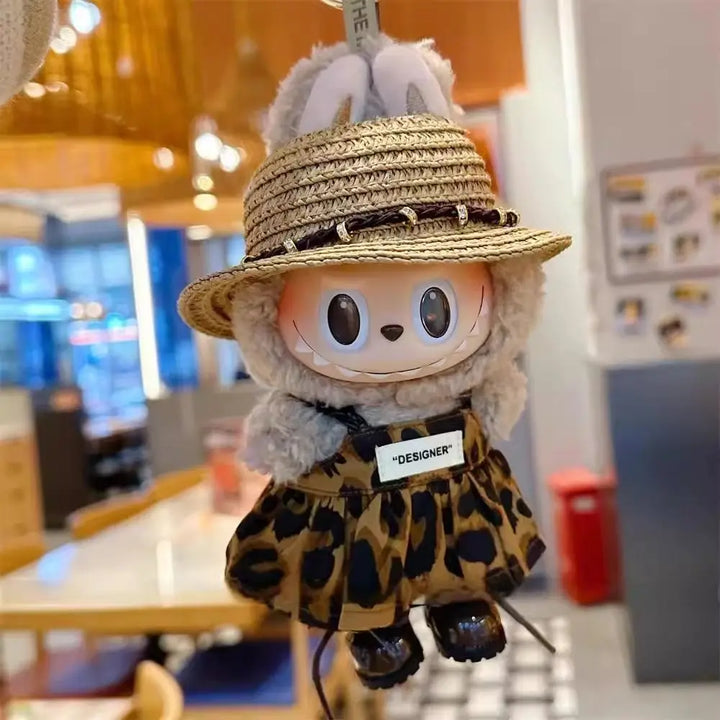 Labubu Doll Clothes Leopard Print Skirt Hat Shoes 15/17cm Plush Doll'S Clothes Labubu I II Idol Dolls Sitting Party Accessories