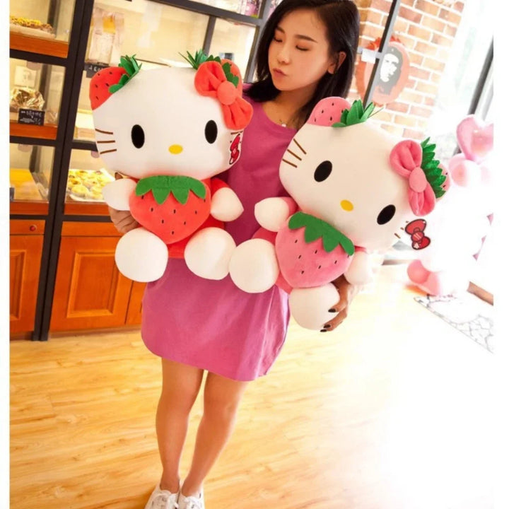 Cute KT Cat Plush Toys Kawaii Strawberry KT Cat Plush Doll Soft Stuffed Cartoon Cute Doll Pillow Birthday Gift for Girls
