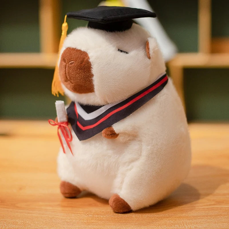 Graduation Capybara Plush Toys Wearing Cap Holding Diploma Stuffed Graduational Capibara Soft Dolls Souvenir Plushie Gifts