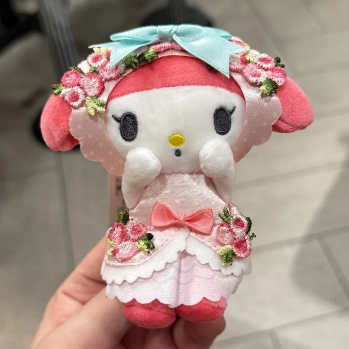 Cartoon My Melody Kawaii Lolita Doll Sweet White Strawberry Plush Toy Keychain 50Th Anniversary Bag Decoration Pendant Gifts
