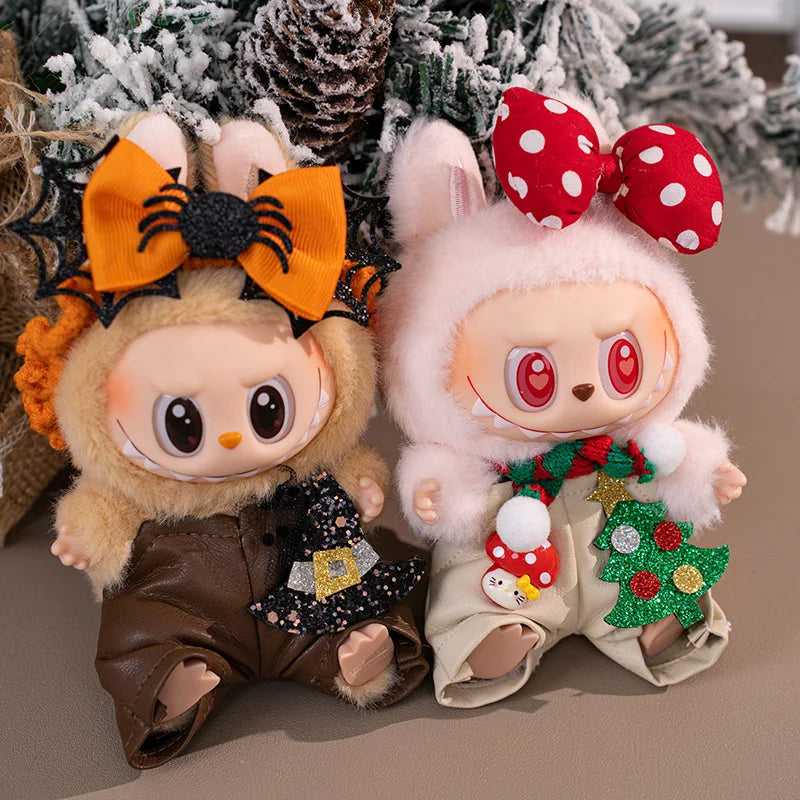 Labubu Doll Clothes Holiday Overalls Replacement Outfit for Halloween Christmas 1-3 Generation Vinyl Figure Hanging Decor