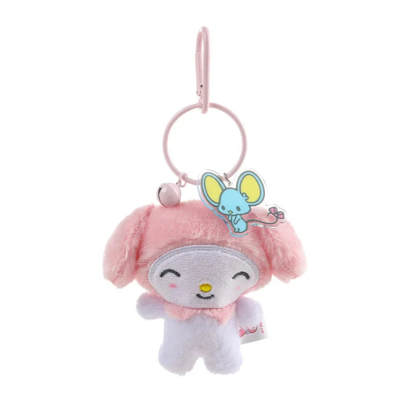Kawaii Sanrio Kuromi Cinnamoroll Plush Toys Keychain Cartoon Hangydon Bell Backpack Pendant Decoration Friends Birthday Gifts